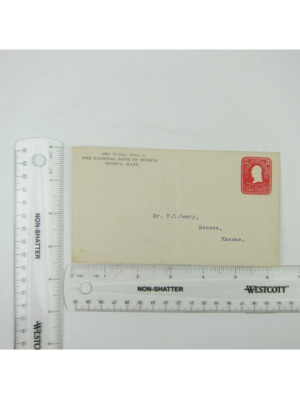 US Postal Stationery F.L. Geary National Bank of Seneca Kansas 2 cent Antique